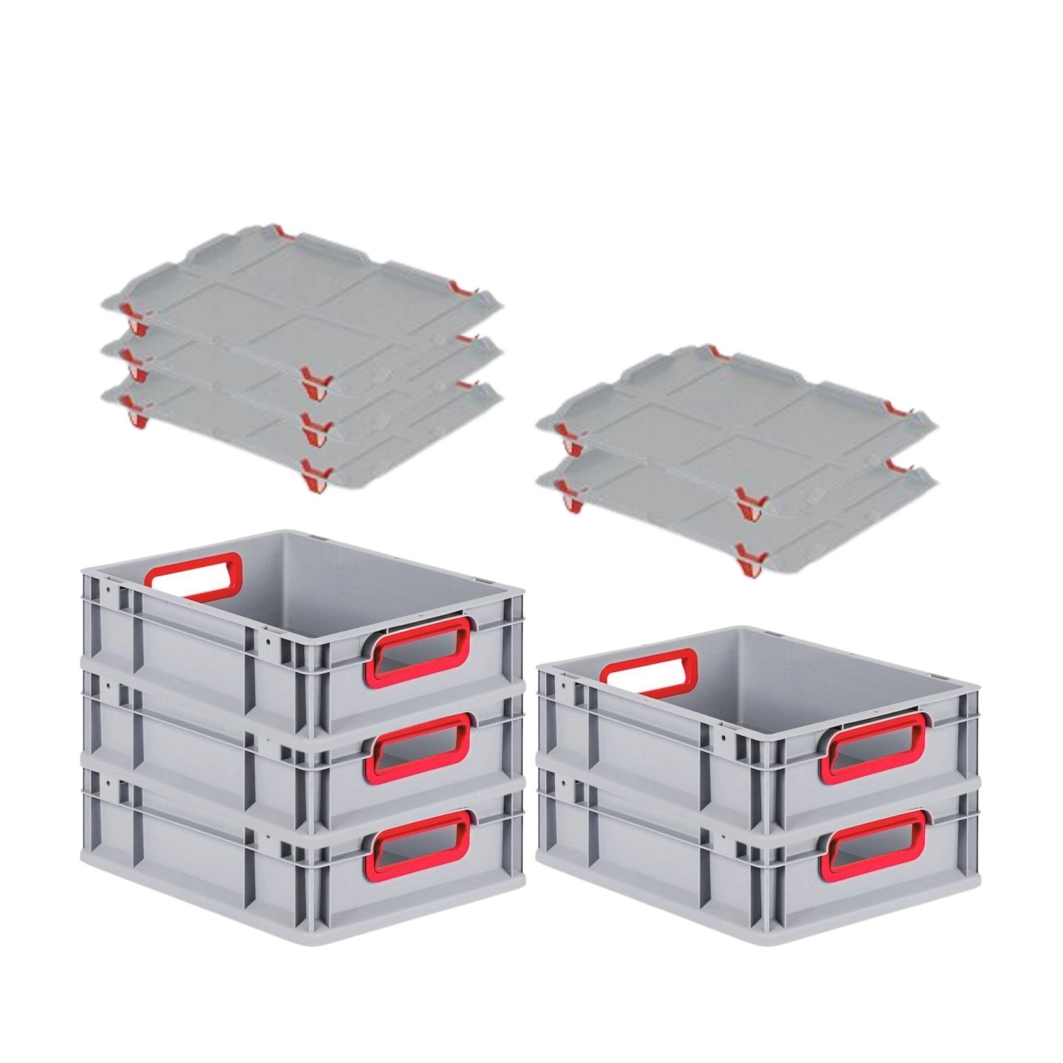 PROREGAL Spar Set 5x Eurobox Nextgen Color Mit Auflagedeckel & Schiebeschnappverschlüsse HxBxT 12 x 30 x 40 cm Griffe Rot Offen Glatter Boden von PROREGAL