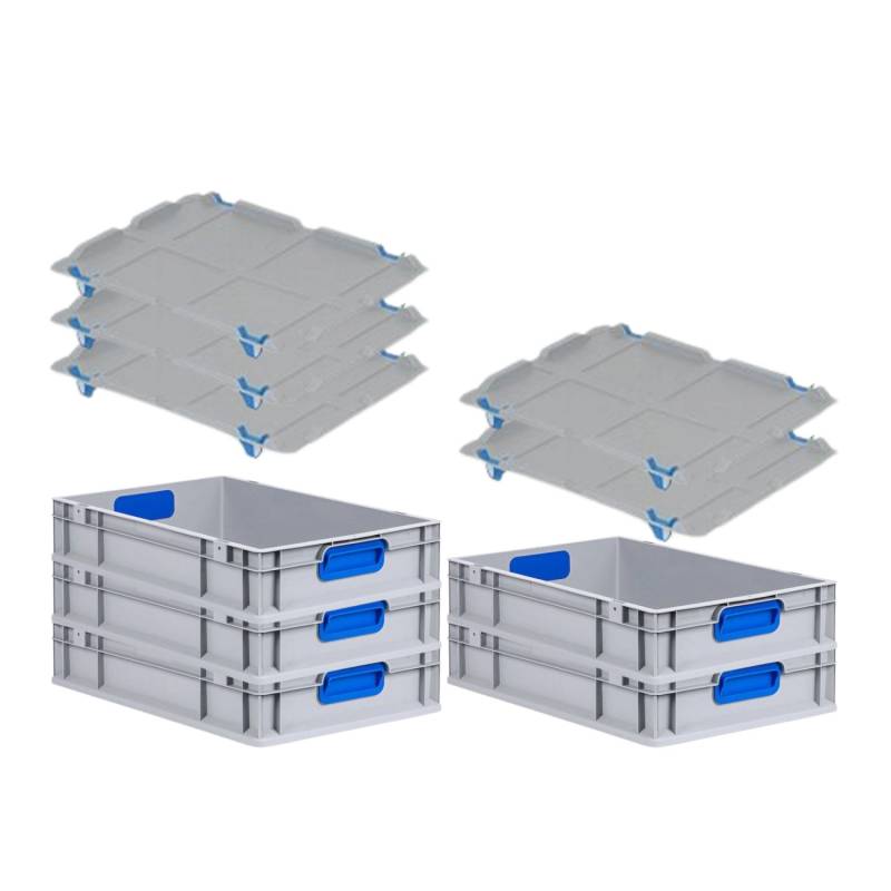 PROREGAL Spar Set 5x Eurobox Nextgen Color Mit Auflagedeckel & Schiebeschnappverschlüsse HxBxT 12 x 40 x 60 cm Griffe Blau Geschlossen Glatter Boden von PROREGAL