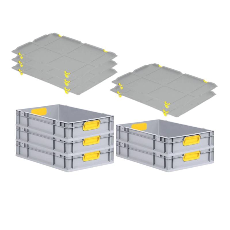 PROREGAL Spar Set 5x Eurobox Nextgen Color Mit Auflagedeckel & Schiebeschnappverschlüsse HxBxT 12 x 40 x 60 cm Griffe Gelb Geschlossen Glatter Boden von PROREGAL
