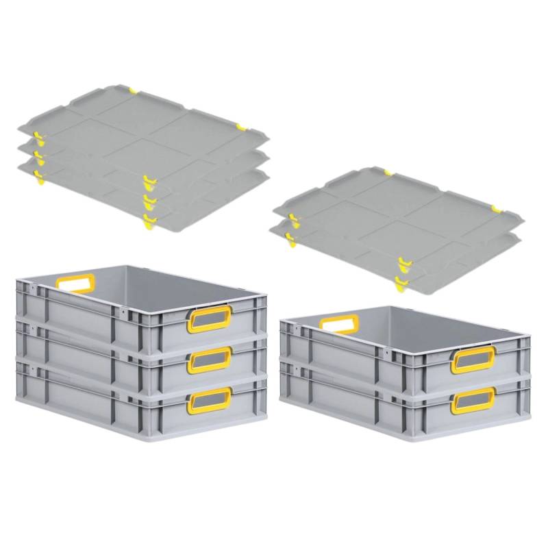 PROREGAL Spar Set 5x Eurobox Nextgen Color Mit Auflagedeckel & Schiebeschnappverschlüsse HxBxT 12 x 40 x 60 cm Griffe Gelb Offen Glatter Boden von PROREGAL