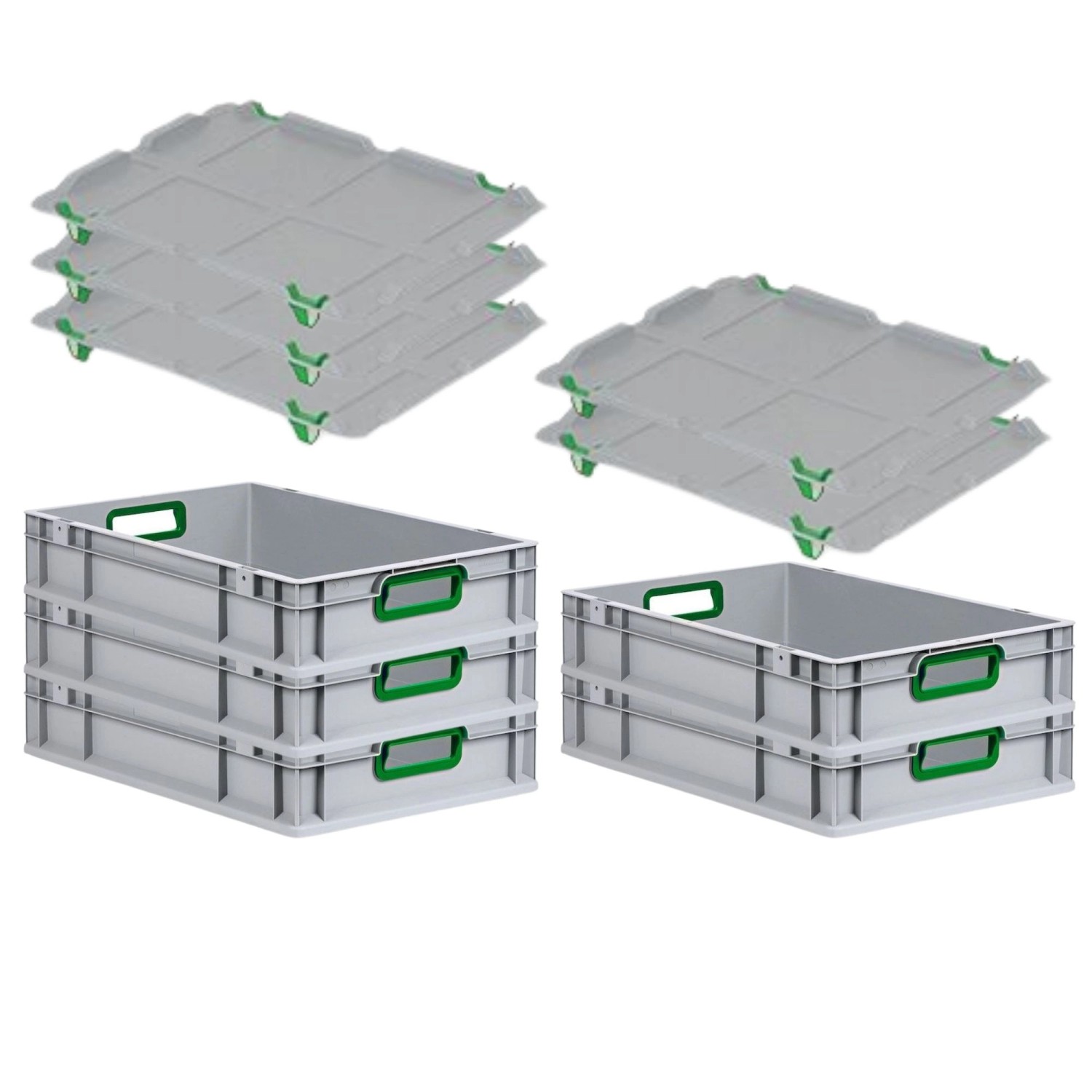 PROREGAL Spar Set 5x Eurobox Nextgen Color Mit Auflagedeckel & Schiebeschnappverschlüsse HxBxT 12 x 40 x 60 cm Griffe Grün Offen Glatter Boden von PROREGAL