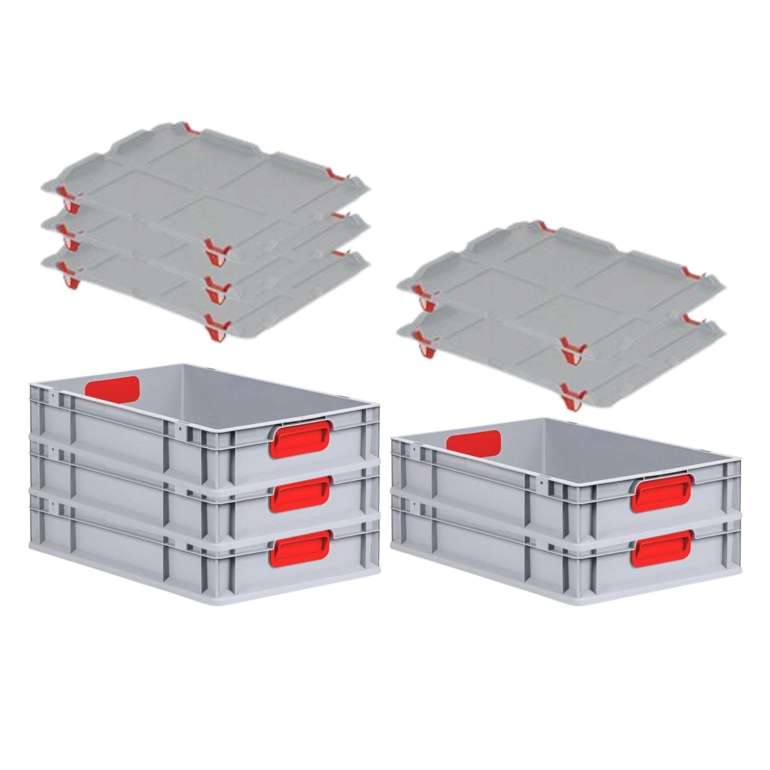 PROREGAL Spar Set 5x Eurobox Nextgen Color Mit Auflagedeckel & Schiebeschnappverschlüsse HxBxT 12 x 40 x 60 cm Griffe Rot Geschlossen Glatter Boden von PROREGAL