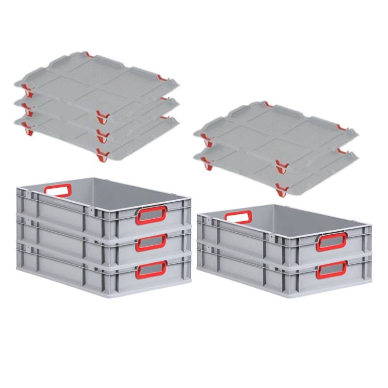 PROREGAL Spar Set 5x Eurobox Nextgen Color Mit Auflagedeckel & Schiebeschnappverschlüsse HxBxT 12 x 40 x 60 cm Griffe Rot Offen Glatter Boden PROREGAL Spar Set 5x Eurobox Nextgen Color Mit Auflagedeckel & Schiebeschnappverschlüsse HxBxT 12 x 40 x 60 cm Griffe Rot Offen Glatter Boden von PROREGAL