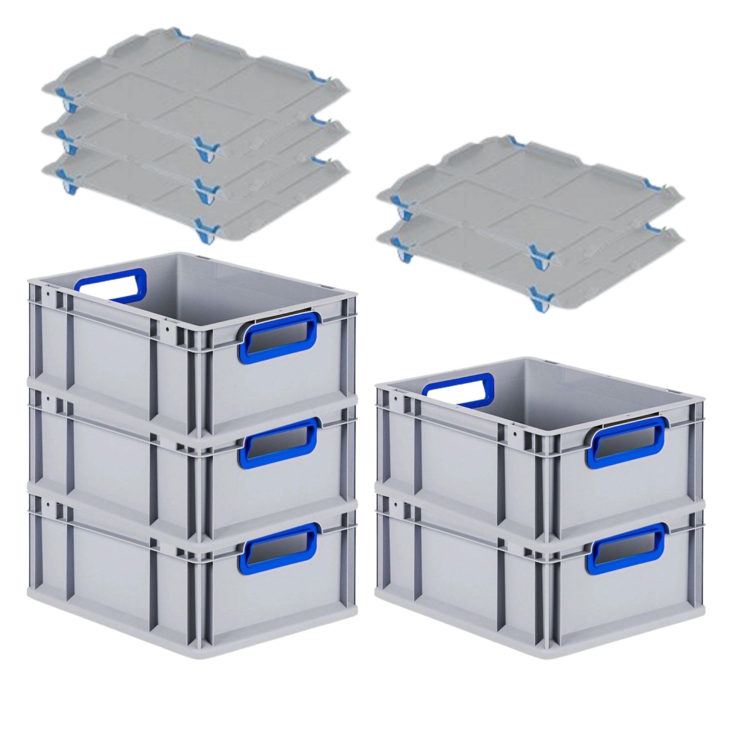PROREGAL Spar Set 5x Eurobox Nextgen Color Mit Auflagedeckel & Schiebeschnappverschlüsse HxBxT 17 x 30 x 40 cm Griffe Blau Offen Glatter Boden PROREGAL Spar Set 5x Eurobox Nextgen Color Mit Auflagedeckel & Schiebeschnappverschlüsse HxBxT 17 x 30 x 40 cm Griffe Blau Offen Glatter Boden von PROREGAL