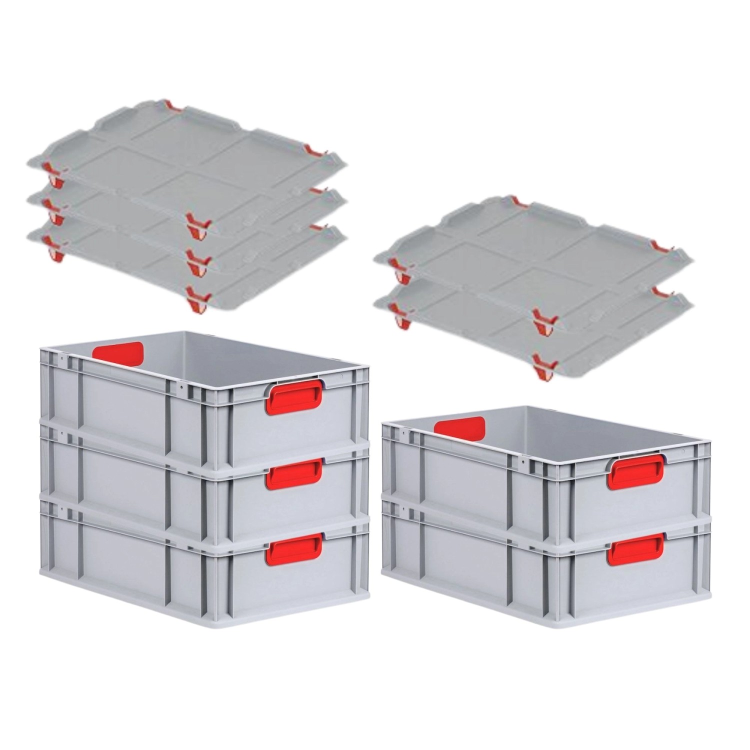 PROREGAL Spar Set 5x Eurobox Nextgen Color Mit Auflagedeckel & Schiebeschnappverschlüsse HxBxT 17 x 40 x 60 cm Griffe Rot Geschlossen Glatter Boden von PROREGAL