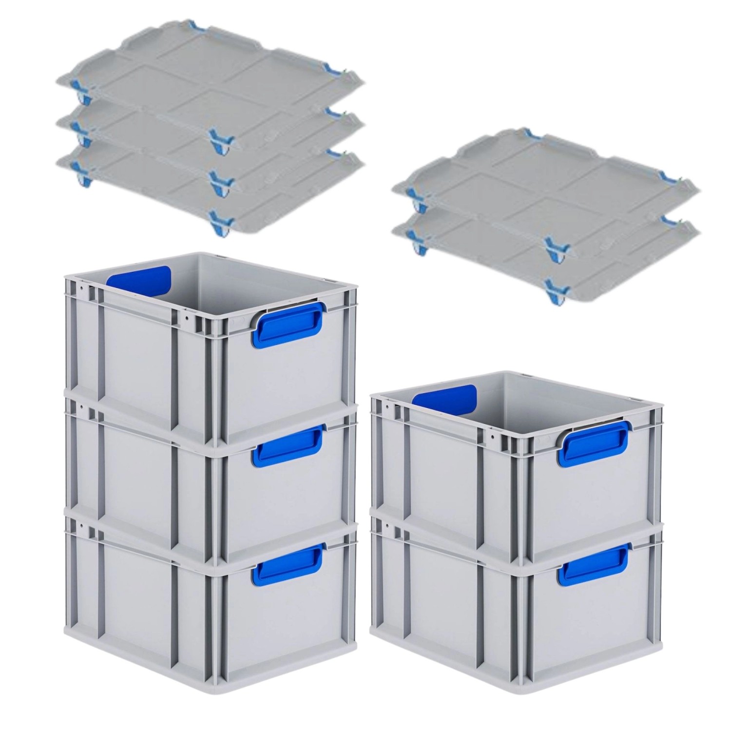 PROREGAL Spar Set 5x Eurobox Nextgen Color Mit Auflagedeckel & Schiebeschnappverschlüsse HxBxT 22 x 30 x 40 cm Griffe Blau Geschlossen Glatter Boden von PROREGAL