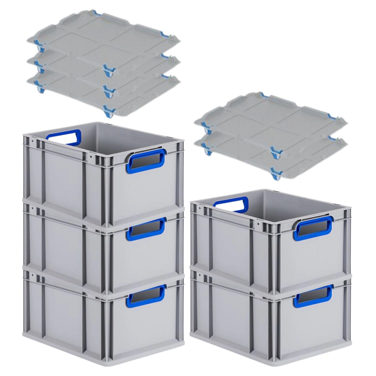 PROREGAL Spar Set 5x Eurobox Nextgen Color Mit Auflagedeckel & Schiebeschnappverschlüsse HxBxT 22 x 30 x 40 cm Griffe Blau Offen Glatter Boden PROREGAL Spar Set 5x Eurobox Nextgen Color Mit Auflagedeckel & Schiebeschnappverschlüsse HxBxT 22 x 30 x 40 cm Griffe Blau Offen Glatter Boden von PROREGAL