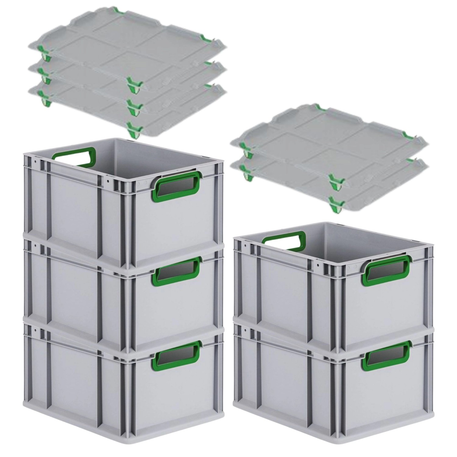 PROREGAL Spar Set 5x Eurobox Nextgen Color Mit Auflagedeckel & Schiebeschnappverschlüsse HxBxT 22 x 30 x 40 cm Griffe Grün Offen Glatter Boden PROREGAL Spar Set 5x Eurobox Nextgen Color Mit Auflagedeckel & Schiebeschnappverschlüsse HxBxT 22 x 30 x 40 cm Griffe Grün Offen Glatter Boden von PROREGAL