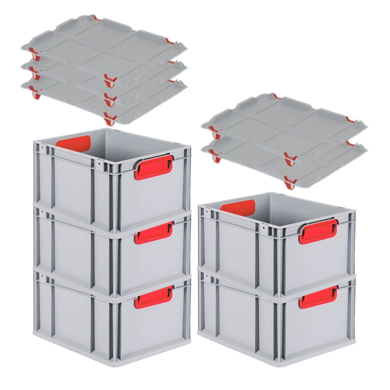 PROREGAL Spar Set 5x Eurobox Nextgen Color Mit Auflagedeckel & Schiebeschnappverschlüsse HxBxT 22 x 30 x 40 cm Griffe Rot Geschlossen Glatter Boden von PROREGAL