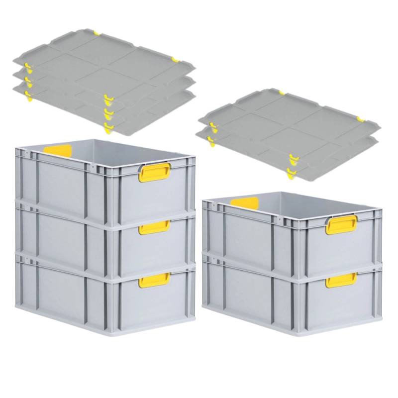 PROREGAL Spar Set 5x Eurobox Nextgen Color Mit Auflagedeckel & Schiebeschnappverschlüsse HxBxT 22 x 40 x 60 cm Griffe Gelb Verstärkter Boden von PROREGAL