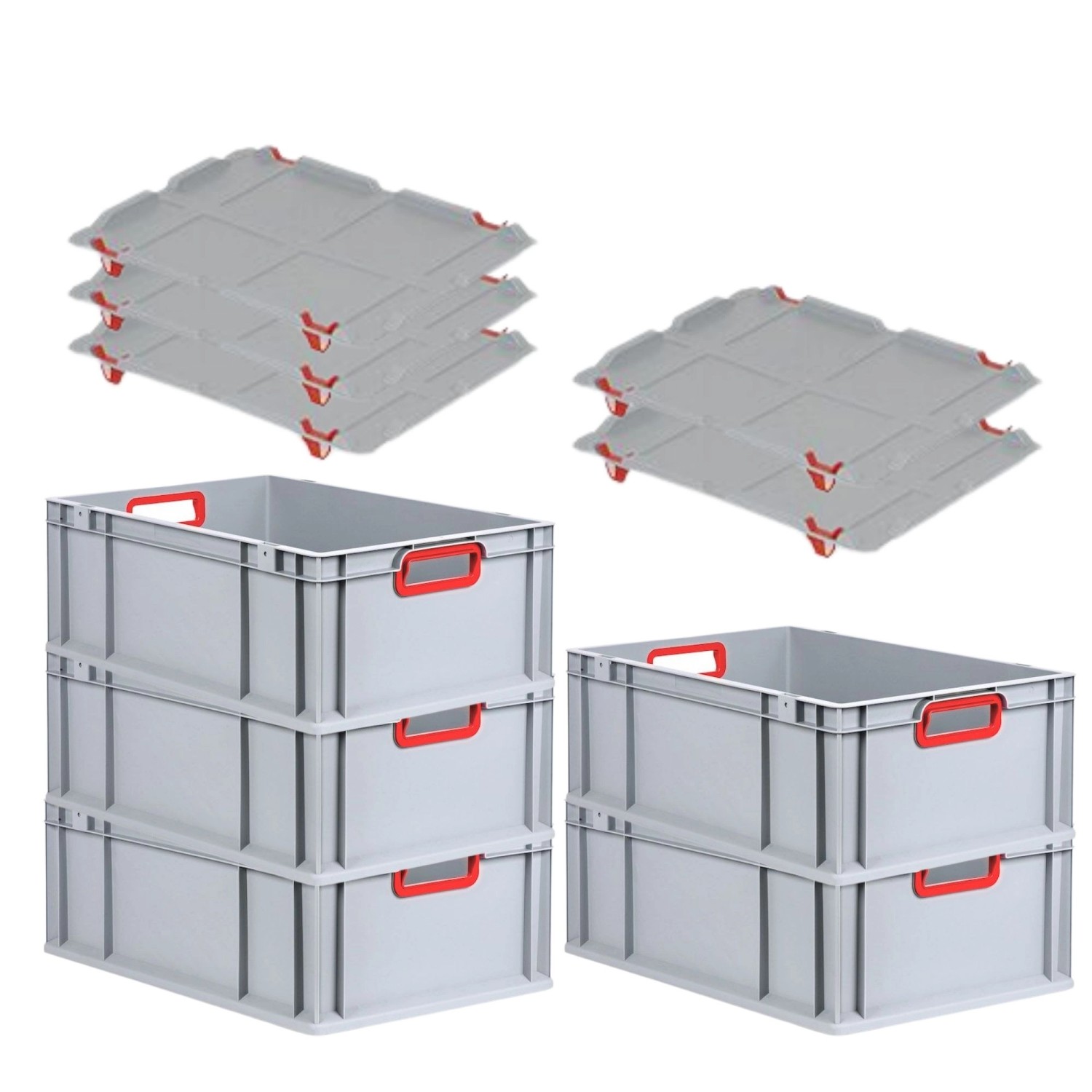 PROREGAL Spar Set 5x Eurobox Nextgen Color Mit Auflagedeckel & Schiebeschnappverschlüsse HxBxT 22 x 40 x 60 cm Griffe Rot Offen Verstärkter Boden von PROREGAL