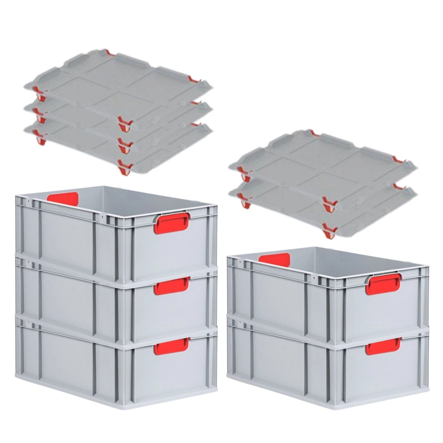PROREGAL Spar Set 5x Eurobox Nextgen Color Mit Auflagedeckel & Schiebeschnappverschlüsse HxBxT 22 x 40 x 60 cm Griffe Rot Verstärkter Boden von PROREGAL