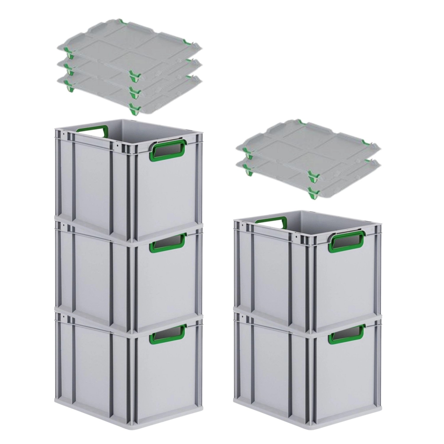 PROREGAL Spar Set 5x Eurobox Nextgen Color Mit Auflagedeckel & Schiebeschnappverschlüsse HxBxT 32 x 30 x 40 cm Griffe Grün Offen Glatter Boden PROREGAL Spar Set 5x Eurobox Nextgen Color Mit Auflagedeckel & Schiebeschnappverschlüsse HxBxT 32 x 30 x 40 cm Griffe Grün Offen Glatter Boden von PROREGAL