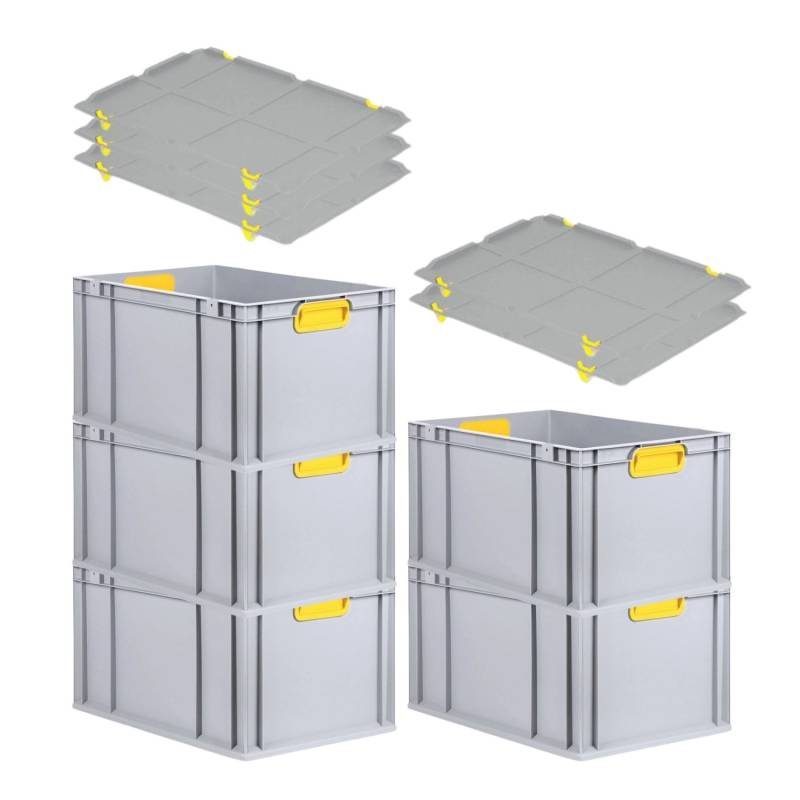 PROREGAL Spar Set 5x Eurobox Nextgen Color Mit Auflagedeckel & Schiebeschnappverschlüsse HxBxT 32 x 40 x 60 cm Griffe Gelb Verstärkter Boden von PROREGAL