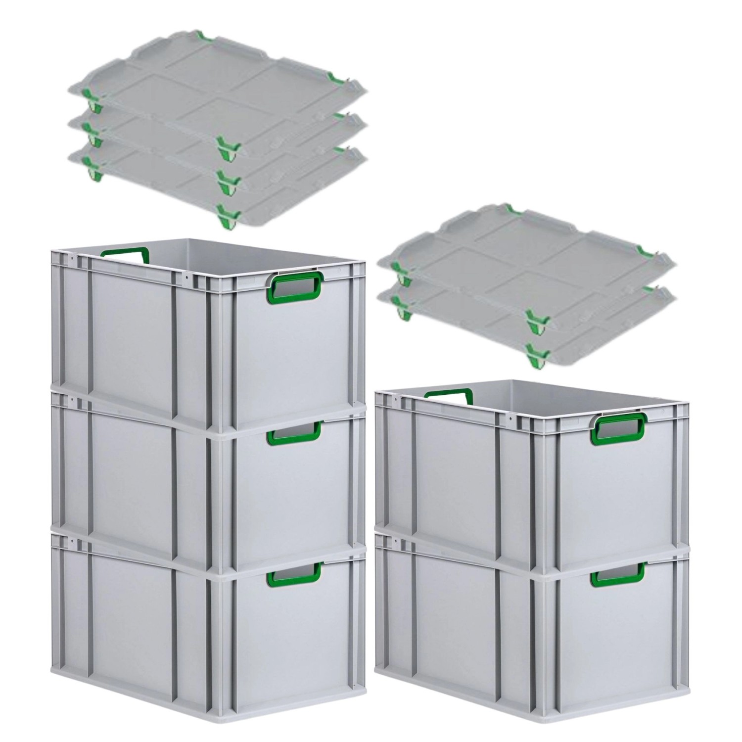 PROREGAL Spar Set 5x Eurobox Nextgen Color Mit Auflagedeckel & Schiebeschnappverschlüsse HxBxT 32 x 40 x 60 cm Griffe Grün Offen Verstärkter Boden PROREGAL Spar Set 5x Eurobox Nextgen Color Mit Auflagedeckel & Schiebeschnappverschlüsse HxBxT 32 x 40 x 60 cm Griffe Grün Offen Verstärkter Boden von PROREGAL