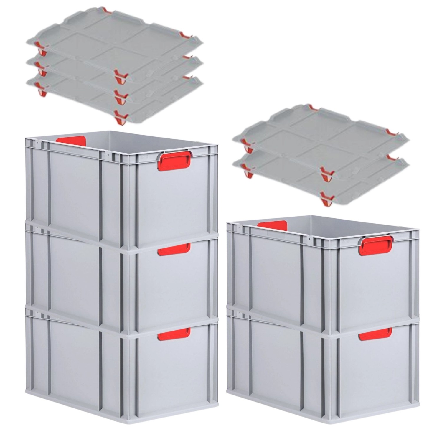 PROREGAL Spar Set 5x Eurobox Nextgen Color Mit Auflagedeckel & Schiebeschnappverschlüsse HxBxT 32 x 40 x 60 cm Griffe Rot Verstärkter Boden von PROREGAL