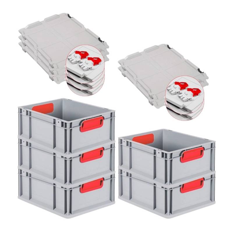 PROREGAL Spar Set 5x Eurobox Nextgen Color Mit Scharnierdeckel & Schiebeschnappverschlüsse HxBxT 12 x 30 x 40 cm Griffe Blau Geschlossen Glatter Boden von PROREGAL