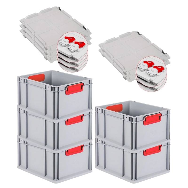 PROREGAL Spar Set 5x Eurobox Nextgen Color Mit Scharnierdeckel & Schiebeschnappverschlüsse HxBxT 12 x 30 x 40 cm Griffe Gelb Geschlossen Glatter Boden von PROREGAL