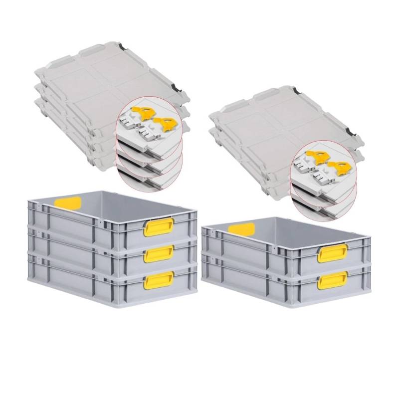 PROREGAL Spar Set 5x Eurobox Nextgen Color Mit Scharnierdeckel & Schiebeschnappverschlüsse HxBxT 12 x 40 x 60 cm Griffe Gelb Geschlossen Glatter Boden von PROREGAL
