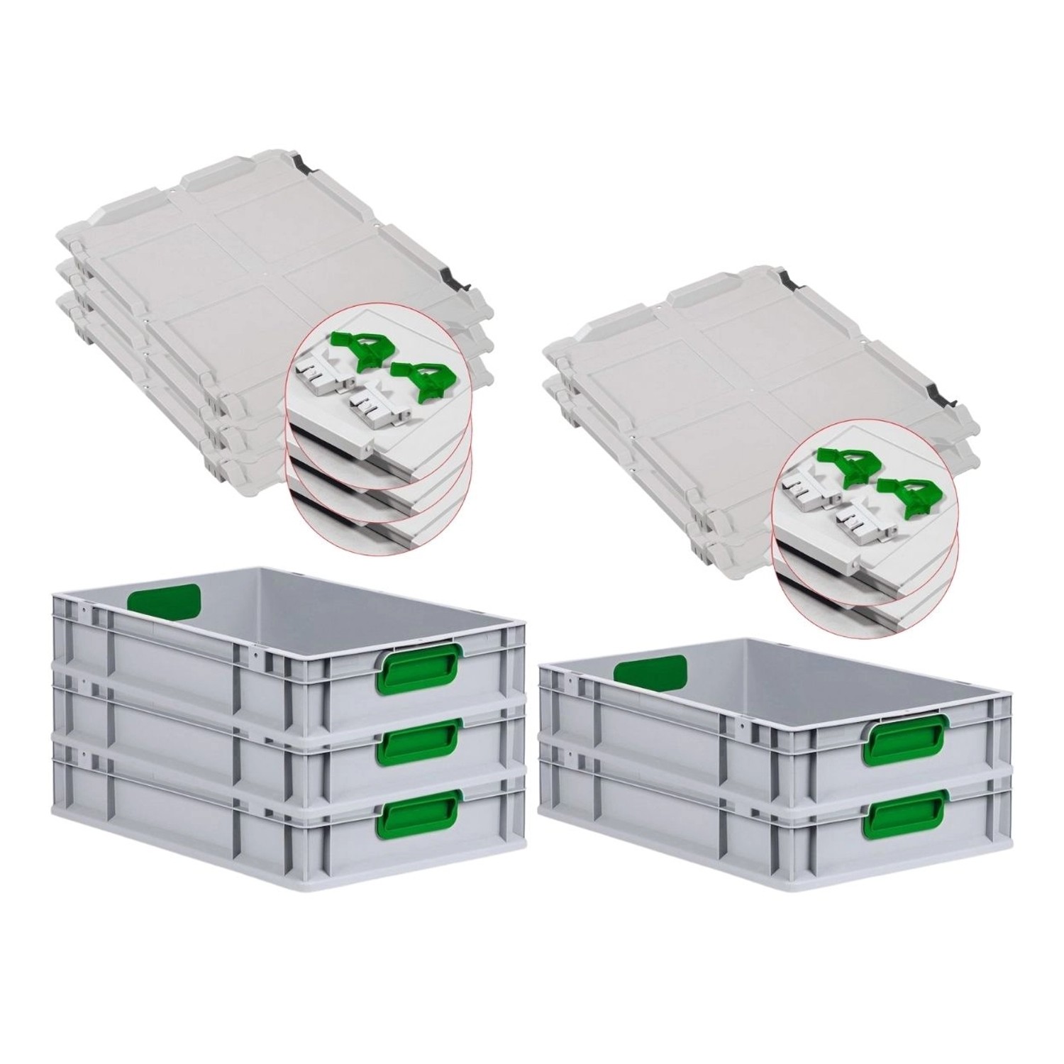 PROREGAL Spar Set 5x Eurobox Nextgen Color Mit Scharnierdeckel & Schiebeschnappverschlüsse HxBxT 12 x 40 x 60 cm Griffe Grün Geschlossen Glatter Boden von PROREGAL