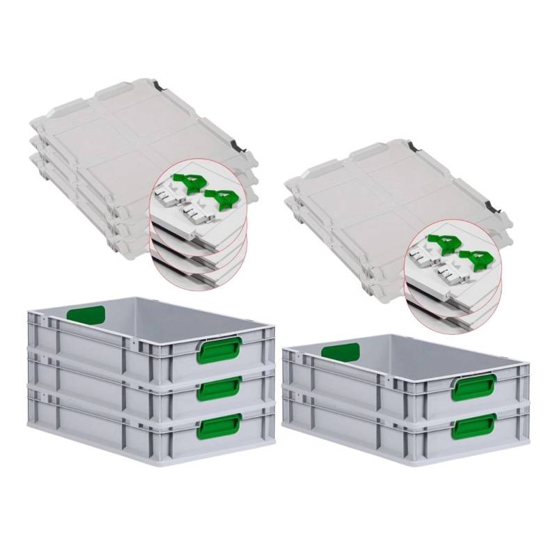 PROREGAL Spar Set 5x Eurobox Nextgen Color Mit Scharnierdeckel & Schiebeschnappverschlüsse HxBxT 12 x 40 x 60 cm Griffe Grün Geschlossen Glatter Boden von PROREGAL
