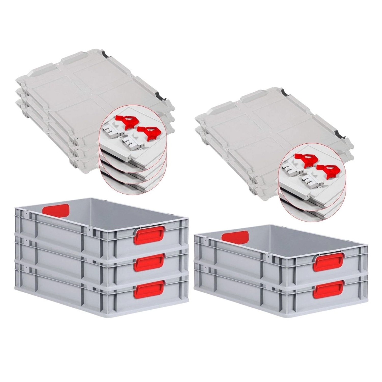 PROREGAL Spar Set 5x Eurobox Nextgen Color Mit Scharnierdeckel & Schiebeschnappverschlüsse HxBxT 12 x 40 x 60 cm Griffe Rot Geschlossen Glatter Boden von PROREGAL