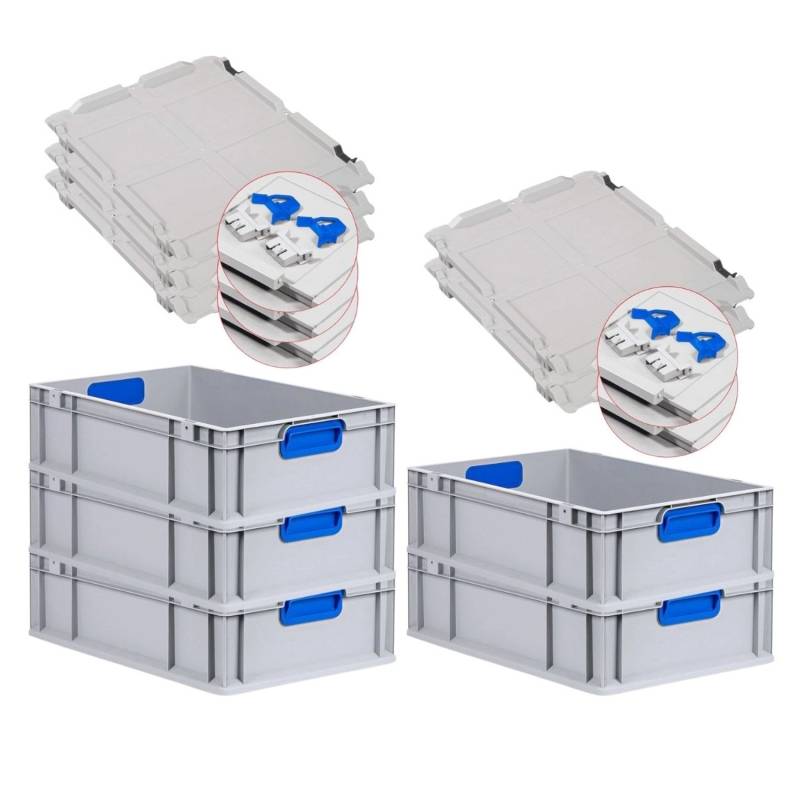 PROREGAL Spar Set 5x Eurobox Nextgen Color Mit Scharnierdeckel & Schiebeschnappverschlüsse HxBxT 17 x 40 x 60 cm Griffe Blau Geschlossen Glatter Boden von PROREGAL