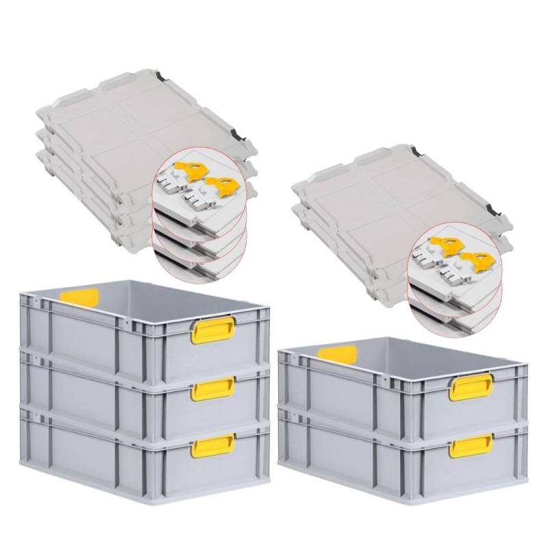 PROREGAL Spar Set 5x Eurobox Nextgen Color Mit Scharnierdeckel & Schiebeschnappverschlüsse HxBxT 17 x 40 x 60 cm Griffe Gelb Geschlossen Glatter Boden von PROREGAL