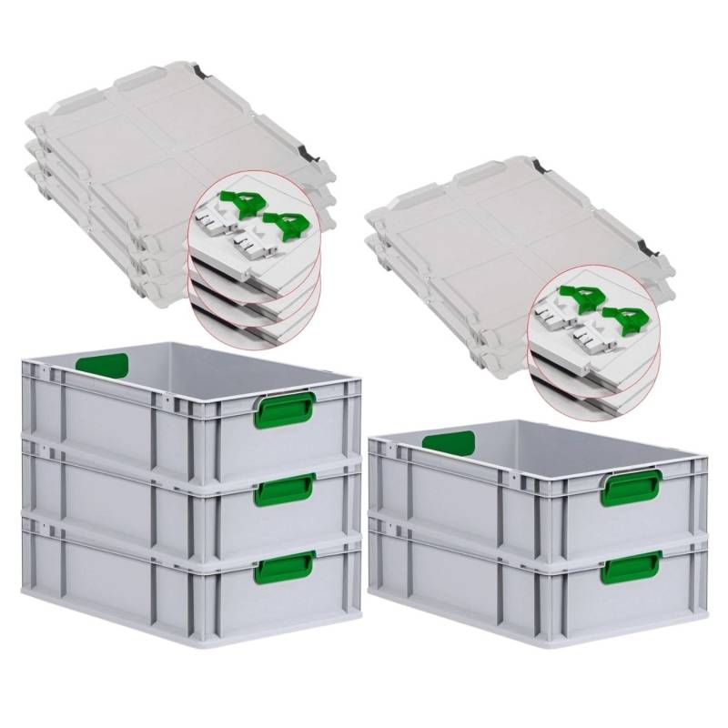 PROREGAL Spar Set 5x Eurobox Nextgen Color Mit Scharnierdeckel & Schiebeschnappverschlüsse HxBxT 17 x 40 x 60 cm Griffe Grün Geschlossen Glatter Boden von PROREGAL