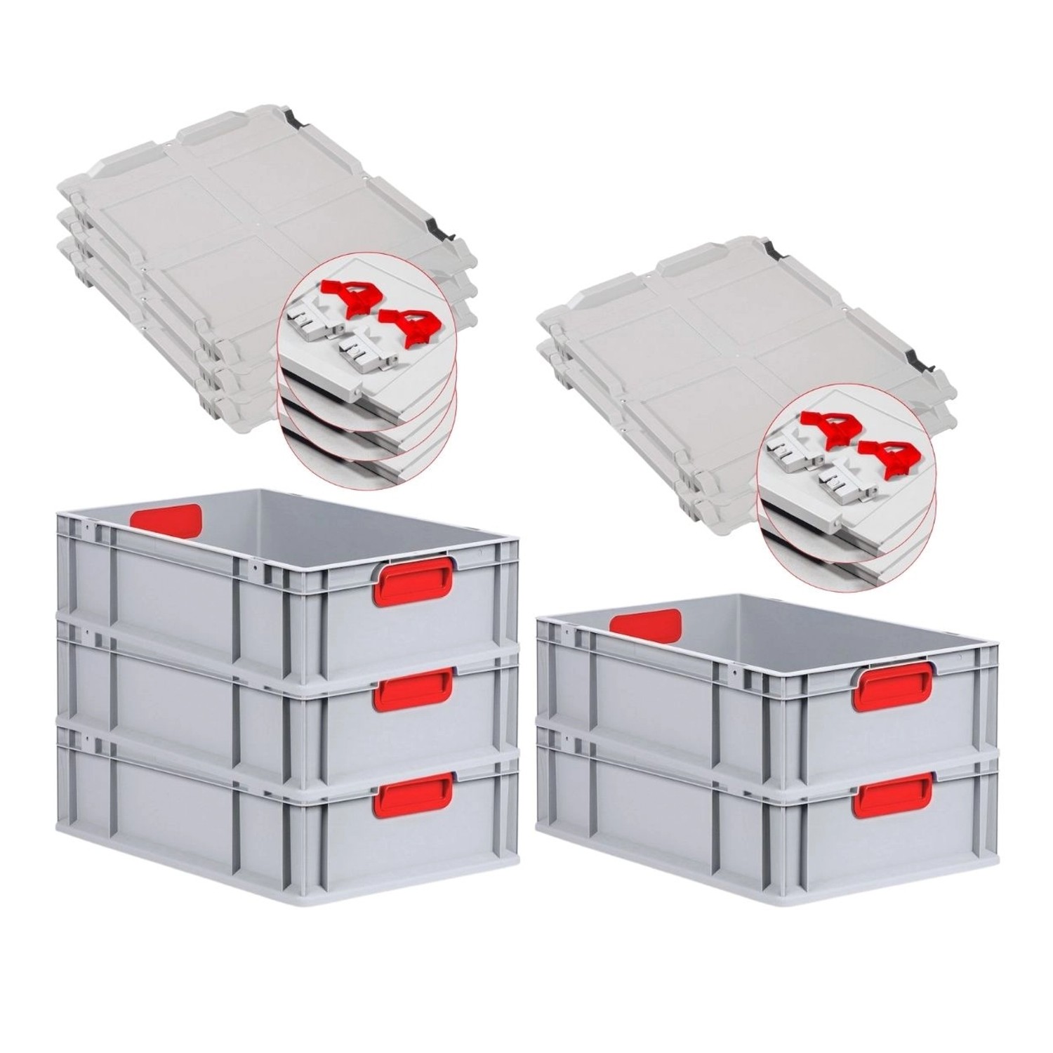 PROREGAL Spar Set 5x Eurobox Nextgen Color Mit Scharnierdeckel & Schiebeschnappverschlüsse HxBxT 17 x 40 x 60 cm Griffe Rot Geschlossen Glatter Boden von PROREGAL