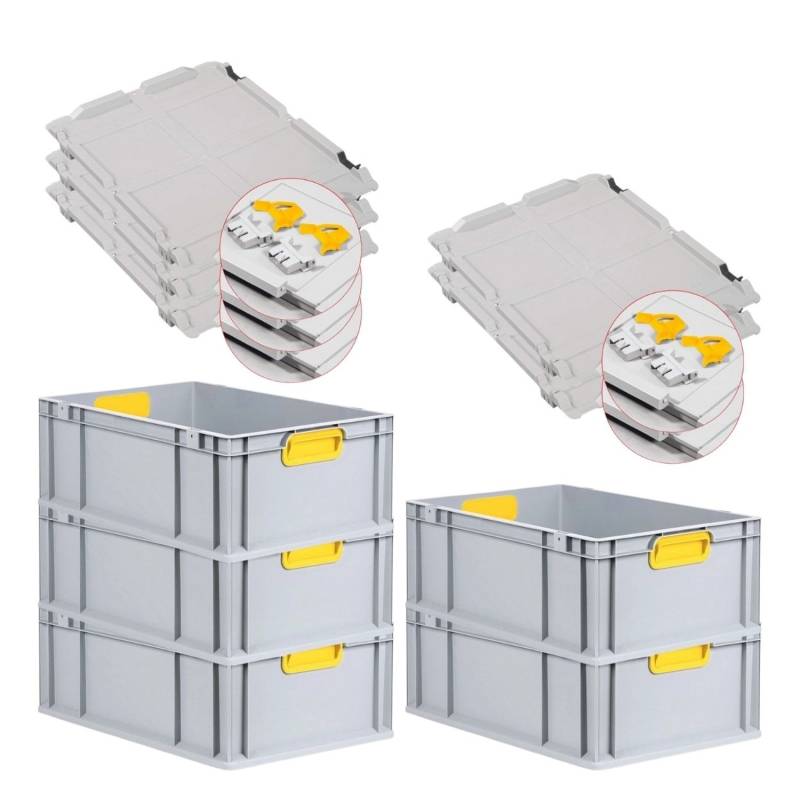 PROREGAL Spar Set 5x Eurobox Nextgen Color Mit Scharnierdeckel & Schiebeschnappverschlüsse HxBxT 22 x 40 x 60 cm Griffe Gelb Verstärkter Boden von PROREGAL