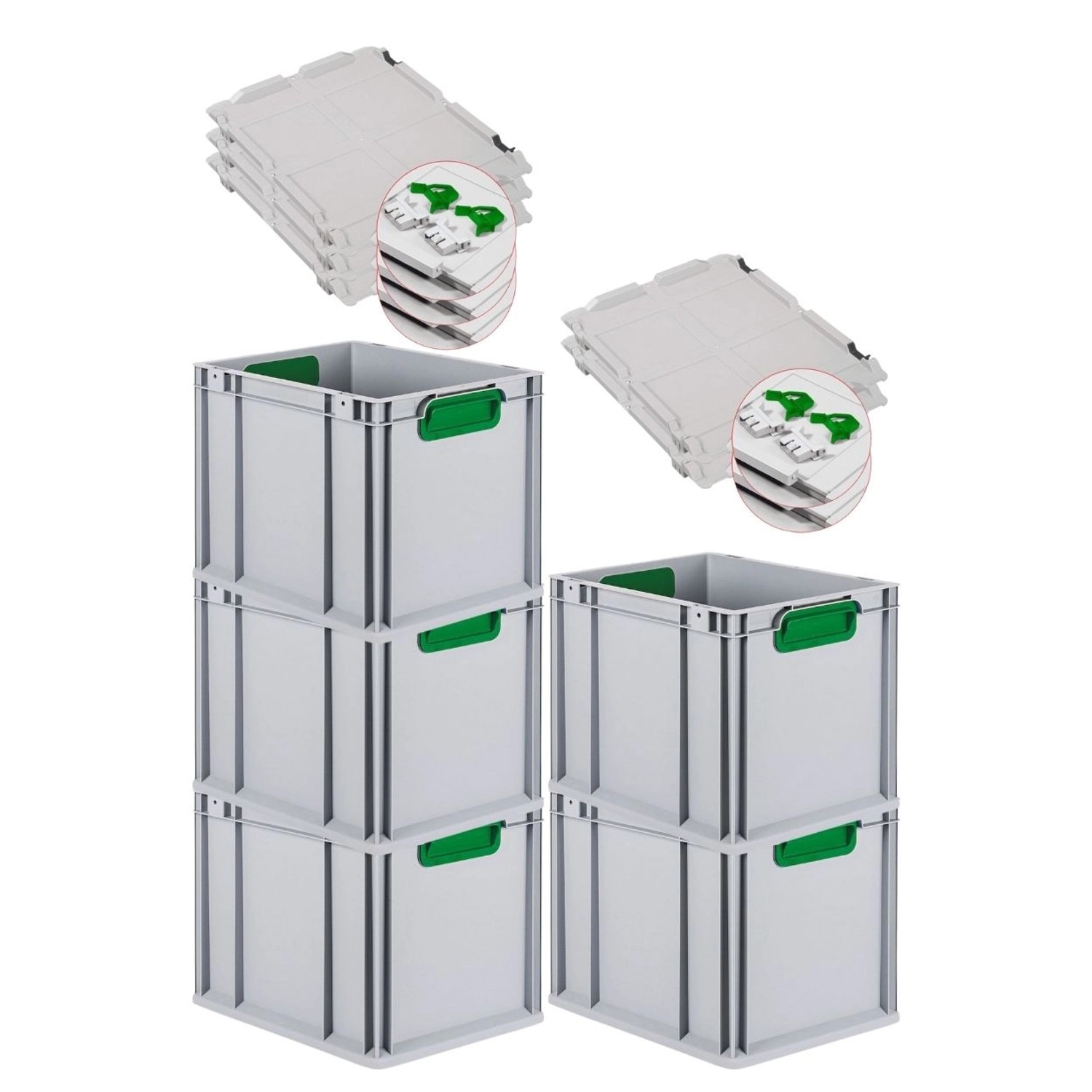 PROREGAL Spar Set 5x Eurobox Nextgen Color Mit Scharnierdeckel & Schiebeschnappverschlüsse HxBxT 32 x 30 x 40 cm Griffe Grün Geschlossen Glatter Boden PROREGAL Spar Set 5x Eurobox Nextgen Color Mit Scharnierdeckel & Schiebeschnappverschlüsse HxBxT 32 x 30 x 40 cm Griffe Grün Geschlossen Glatter Boden von PROREGAL