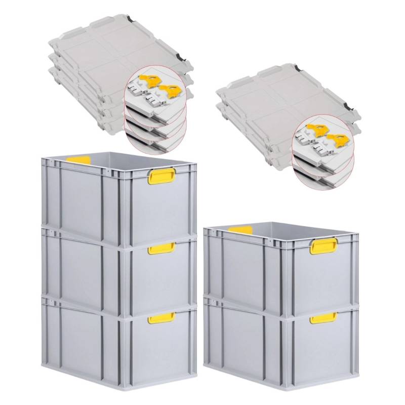 PROREGAL Spar Set 5x Eurobox Nextgen Color Mit Scharnierdeckel & Schiebeschnappverschlüsse HxBxT 32 x 40 x 60 cm Griffe Gelb Verstärkter Boden von PROREGAL