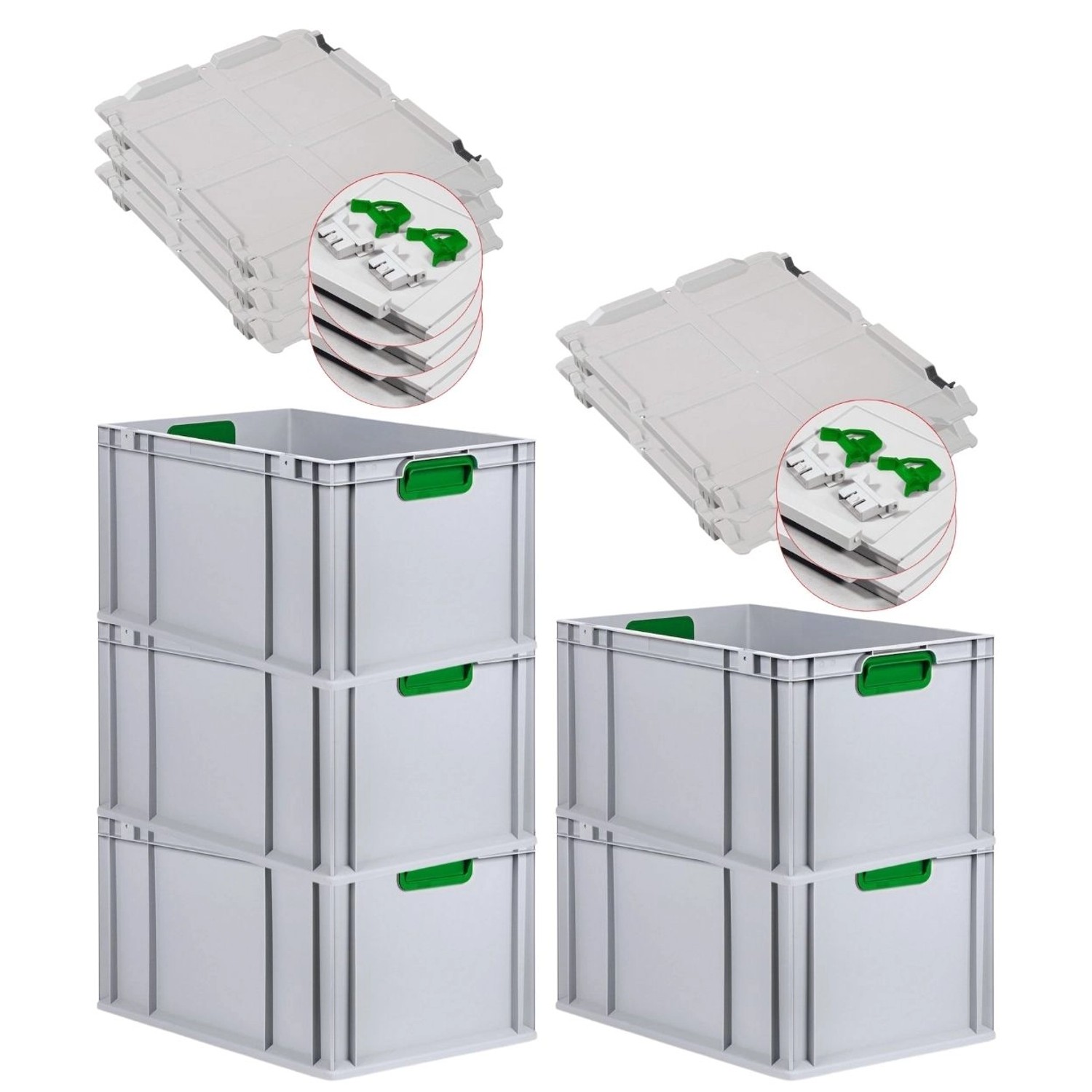 PROREGAL Spar Set 5x Eurobox Nextgen Color Mit Scharnierdeckel & Schiebeschnappverschlüsse HxBxT 32 x 40 x 60 cm Griffe Grün Verstärkter Boden PROREGAL Spar Set 5x Eurobox Nextgen Color Mit Scharnierdeckel & Schiebeschnappverschlüsse HxBxT 32 x 40 x 60 cm Griffe Grün Verstärkter Boden von PROREGAL