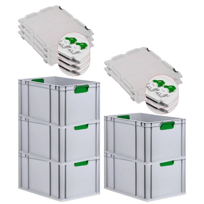 PROREGAL Spar Set 5x Eurobox Nextgen Color Mit Scharnierdeckel & Schiebeschnappverschlüsse HxBxT 32 x 40 x 60 cm Griffe Grün Verstärkter Boden von PROREGAL