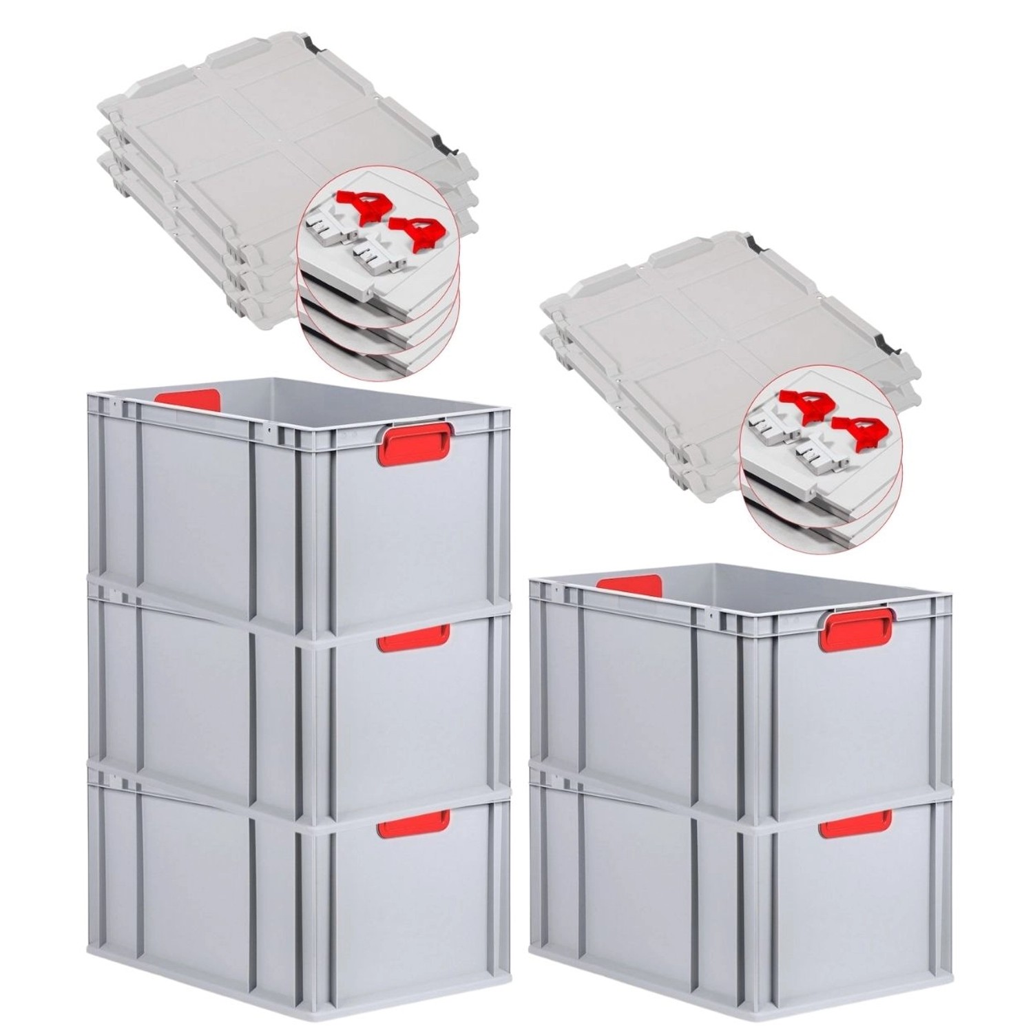 PROREGAL Spar Set 5x Eurobox Nextgen Color Mit Scharnierdeckel & Schiebeschnappverschlüsse HxBxT 32 x 40 x 60 cm Griffe Rot Verstärkter Boden von PROREGAL