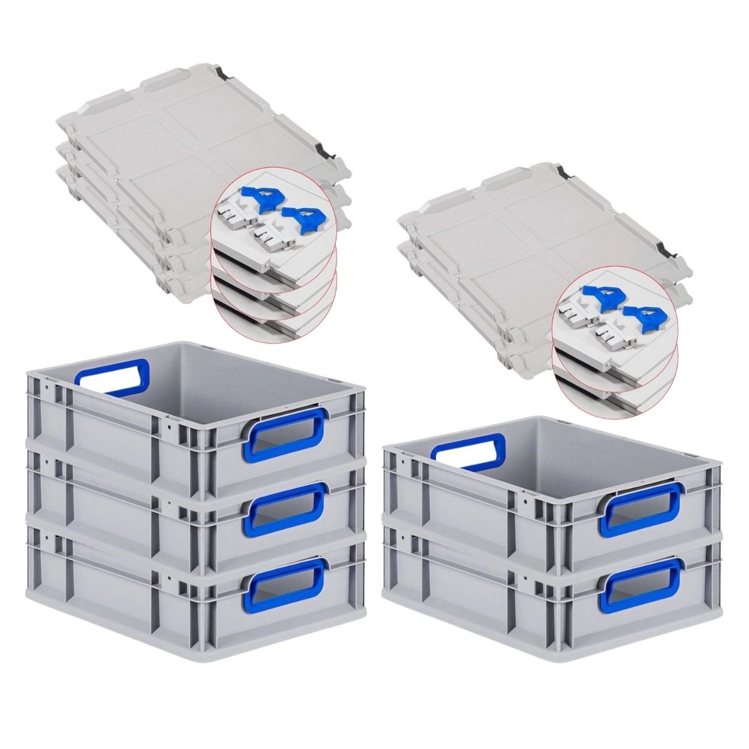 PROREGAL Spar Set 5x Eurobox Nextgen Color Mit Scharnierdeckel & Schiebeschnappverschlüssen HxBxT 12 x 30 x 40 cm Griffe Blau Offen Glatter Boden PROREGAL Spar Set 5x Eurobox Nextgen Color Mit Scharnierdeckel & Schiebeschnappverschlüssen HxBxT 12 x 30 x 40 cm Griffe Blau Offen Glatter Boden von PROREGAL