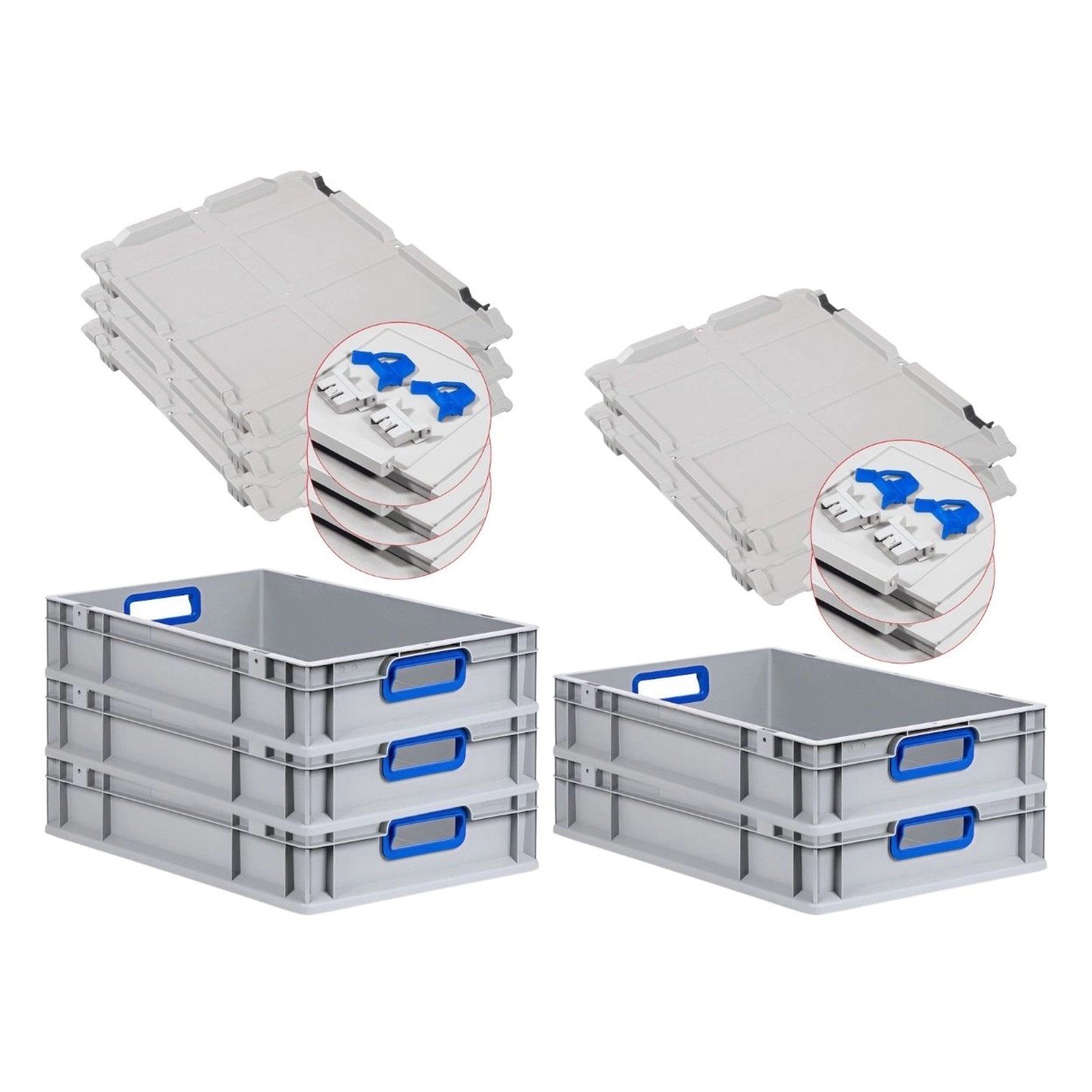 PROREGAL Spar Set 5x Eurobox Nextgen Color Mit Scharnierdeckel & Schiebeschnappverschlüssen HxBxT 12 x 40 x 60 cm Griffe Blau Offen Glatter Boden von PROREGAL
