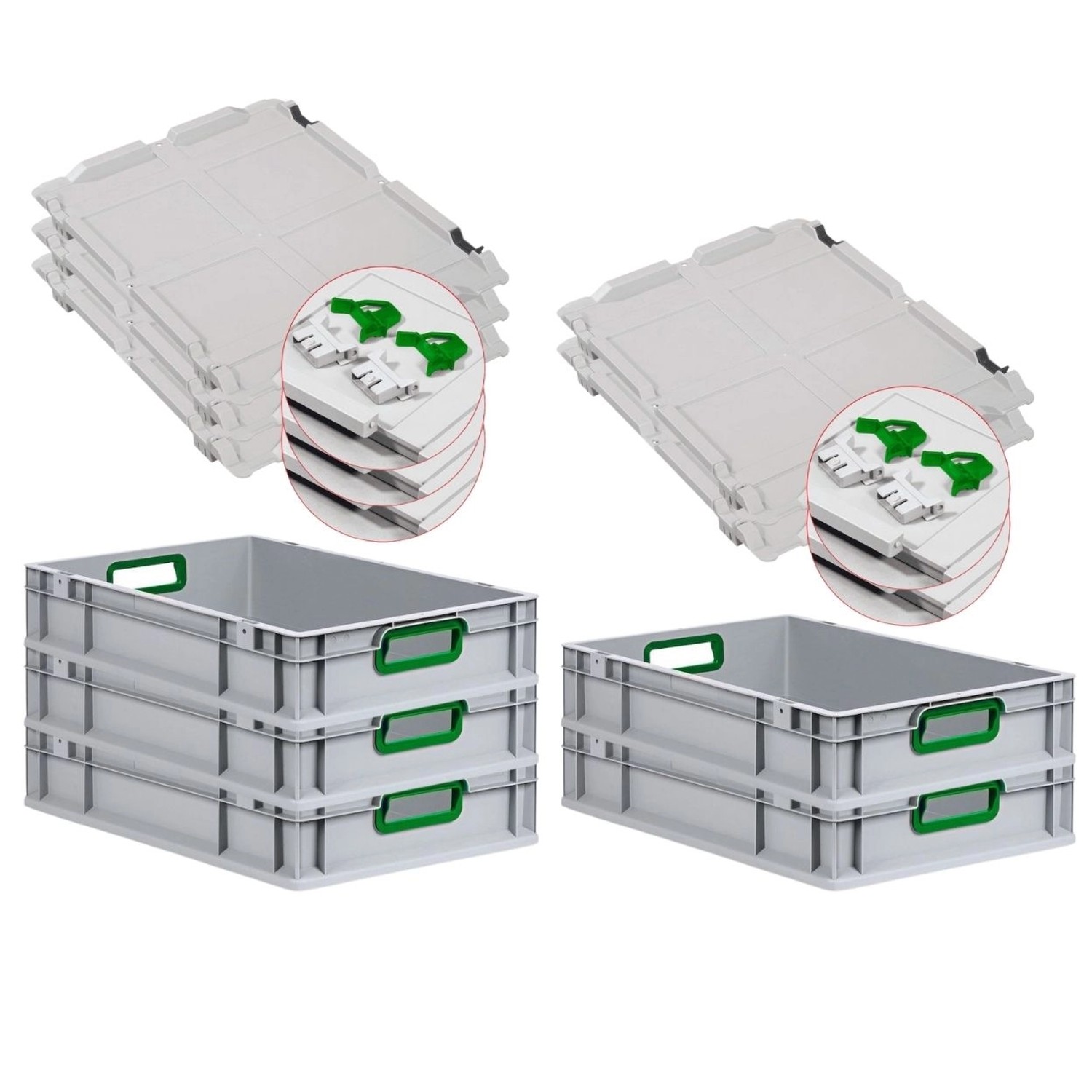 PROREGAL Spar Set 5x Eurobox Nextgen Color Mit Scharnierdeckel & Schiebeschnappverschlüssen HxBxT 12 x 40 x 60 cm Griffe Grün Offen Glatter Boden von PROREGAL