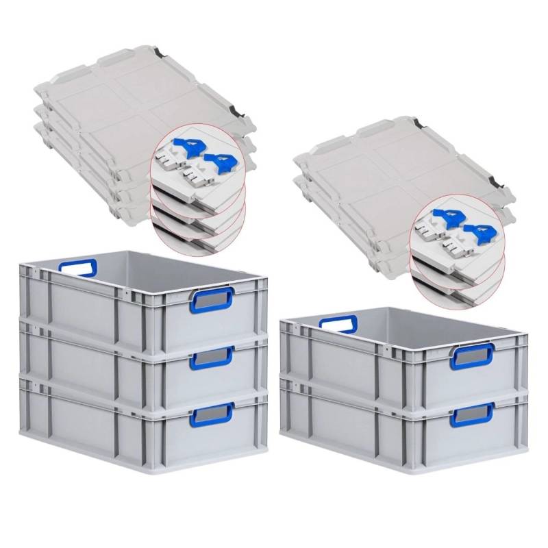 PROREGAL Spar Set 5x Eurobox Nextgen Color Mit Scharnierdeckel & Schiebeschnappverschlüssen HxBxT 17 x 40 x 60 cm Griffe Blau Offen Glatter Boden von PROREGAL
