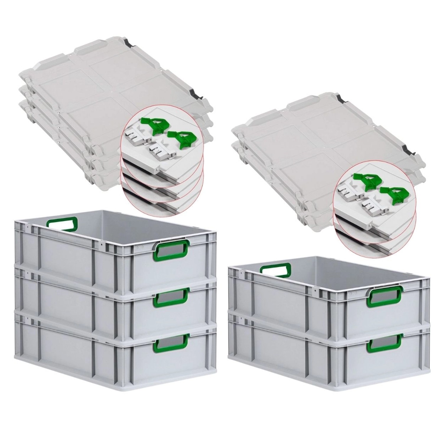 PROREGAL Spar Set 5x Eurobox Nextgen Color Mit Scharnierdeckel & Schiebeschnappverschlüssen HxBxT 17 x 40 x 60 cm Griffe Grün Offen Glatter Boden PROREGAL Spar Set 5x Eurobox Nextgen Color Mit Scharnierdeckel & Schiebeschnappverschlüssen HxBxT 17 x 40 x 60 cm Griffe Grün Offen Glatter Boden von PROREGAL