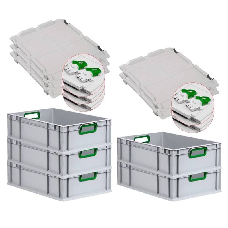 PROREGAL Spar Set 5x Eurobox Nextgen Color Mit Scharnierdeckel & Schiebeschnappverschlüssen HxBxT 17 x 40 x 60 cm Griffe Grün Offen Glatter Boden von PROREGAL