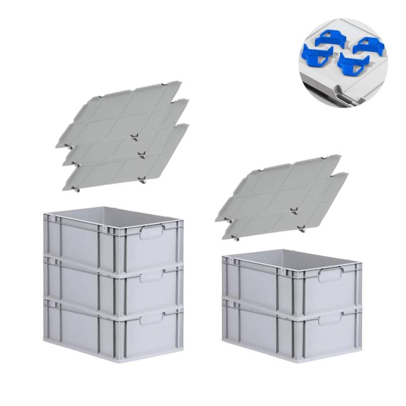 PROREGAL Spar Set 5x Eurobox Nextgen Economy Mit Auflagedeckel & 4x Schiebeschnappverschlüsse Blau Griffe Geschlossen HxBxT 22 x 40 x 60 cm 44 Liter von PROREGAL