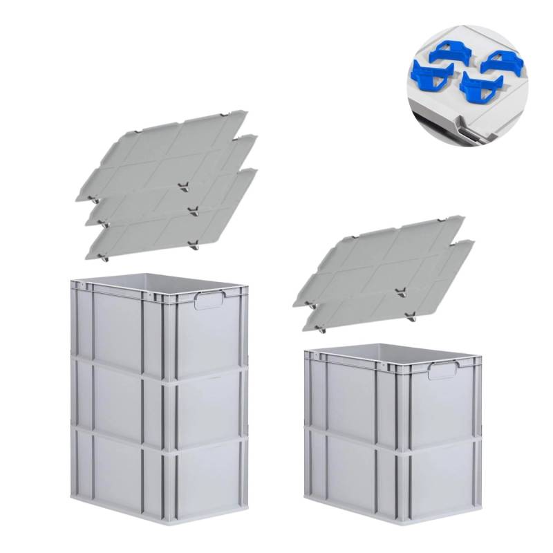 PROREGAL Spar Set 5x Eurobox Nextgen Economy Mit Auflagedeckel & 4x Schiebeschnappverschlüsse Blau Griffe Geschlossen HxBxT 32 x 40 x 60 cm 65 Liter von PROREGAL