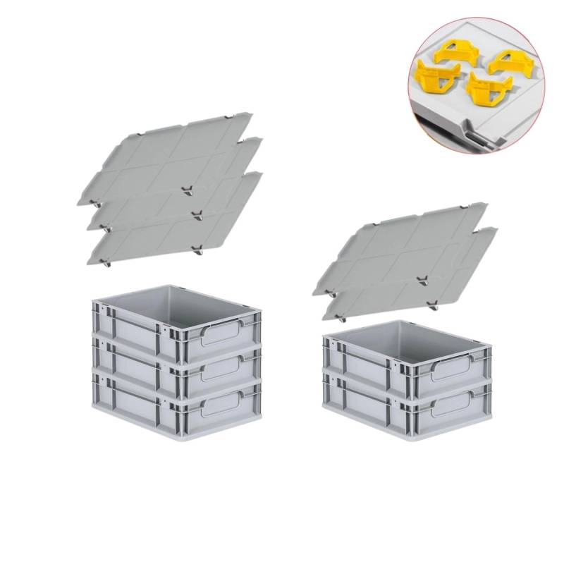 PROREGAL Spar Set 5x Eurobox Nextgen Economy Mit Auflagedeckel & 4x Schiebeschnappverschlüsse Gelb Griffe Geschlossen HxBxT 12 x 30 x 40 cm 11 Liter von PROREGAL