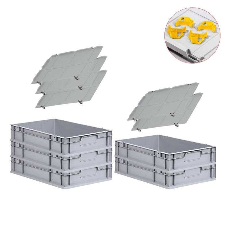 PROREGAL Spar Set 5x Eurobox Nextgen Economy Mit Auflagedeckel & 4x Schiebeschnappverschlüsse Gelb Griffe Geschlossen HxBxT 12 x 40 x 60 cm 23 Liter von PROREGAL