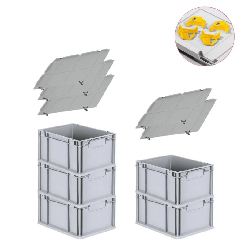 PROREGAL Spar Set 5x Eurobox Nextgen Economy Mit Auflagedeckel & 4x Schiebeschnappverschlüsse Gelb Griffe Geschlossen HxBxT 22 x 30 x 40 cm 20 Liter von PROREGAL