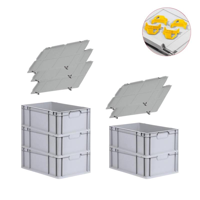 PROREGAL Spar Set 5x Eurobox Nextgen Economy Mit Auflagedeckel & 4x Schiebeschnappverschlüsse Gelb Griffe Geschlossen HxBxT 22 x 40 x 60 cm 44 Liter von PROREGAL