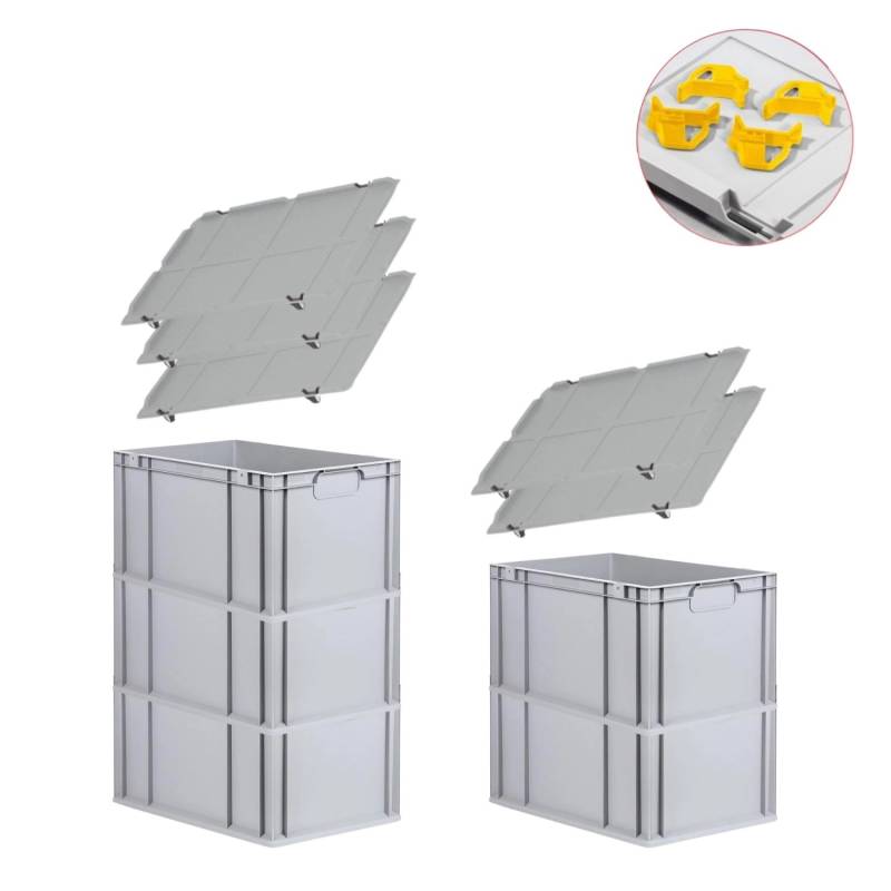PROREGAL Spar Set 5x Eurobox Nextgen Economy Mit Auflagedeckel & 4x Schiebeschnappverschlüsse Gelb Griffe Geschlossen HxBxT 32 x 40 x 60 cm 65 Liter von PROREGAL