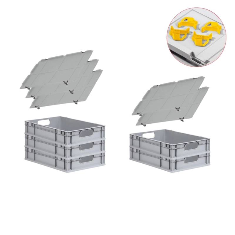 PROREGAL Spar Set 5x Eurobox Nextgen Economy Mit Auflagedeckel & 4x Schiebeschnappverschlüsse Gelb Griffe Offen HxBxT 12 x 40 x 60 cm 23 Liter von PROREGAL